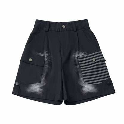 Black Straight-Leg Shorts with Asymmetrical Pocket Design - PINK SAVIOR