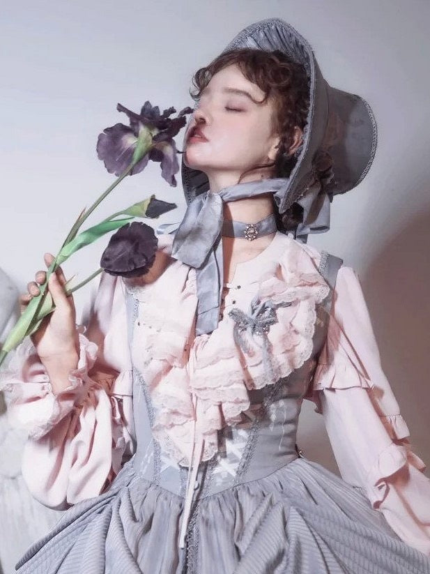 Verzierte Irisspitze Schwarz/Grau/Braun Lolita Brosche