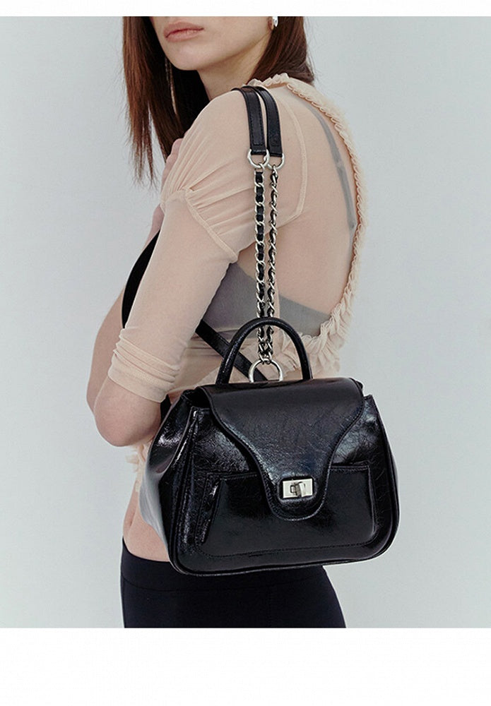 Black Chic Charm With Rectangular HandbagBackpack Heart