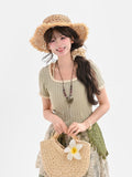 Light Green Mori Neck Lace Kei Round Neck Trim T-Shirt Halter