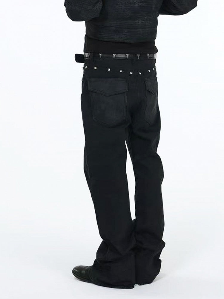 Genderless Punk Faded Black Jeans with Snake Pockets & Studs - DETW OnLine