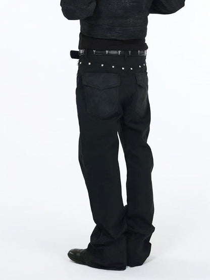 Genderless Punk Faded Black Jeans with Snake Pockets & Studs - DETW OnLine