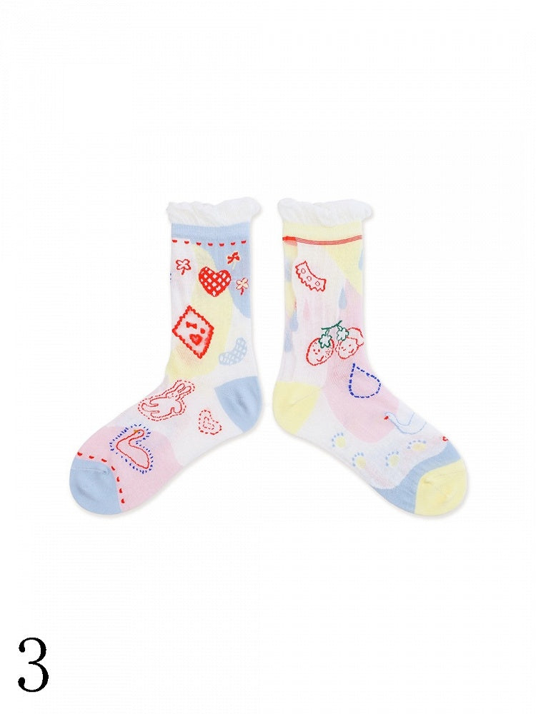 Manschettenoptionen Bunte Lolita Süße Socken Kalb 4 Rüschen