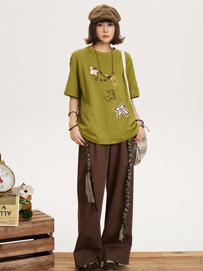 Decoration Patch T-shirt Animal Green Kawaii with Embroidery