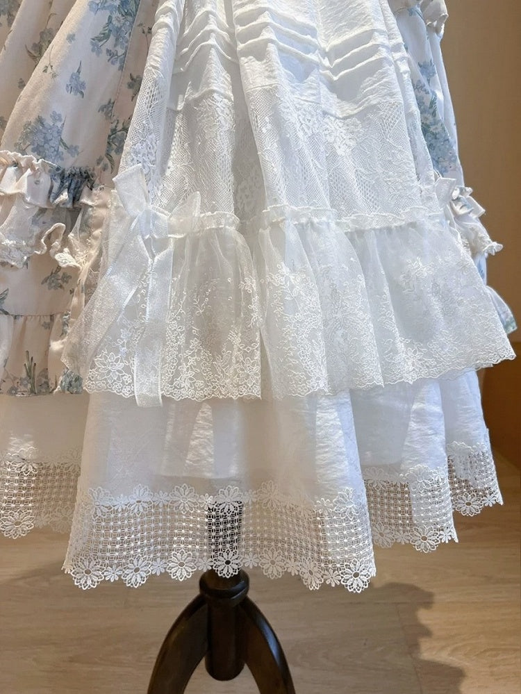 3-Color Lace Tiered Underskirt with Bow - Tan Tuan