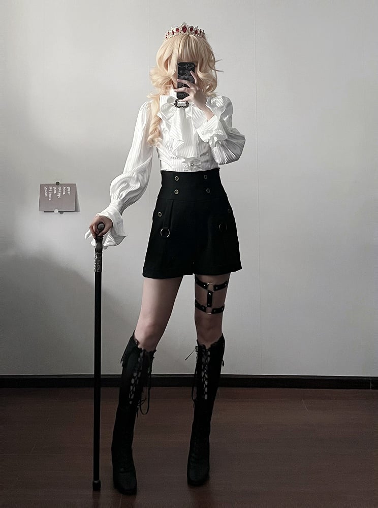 Sleeves with Jabot Bowtie White Lolita Long Shirt Ouji