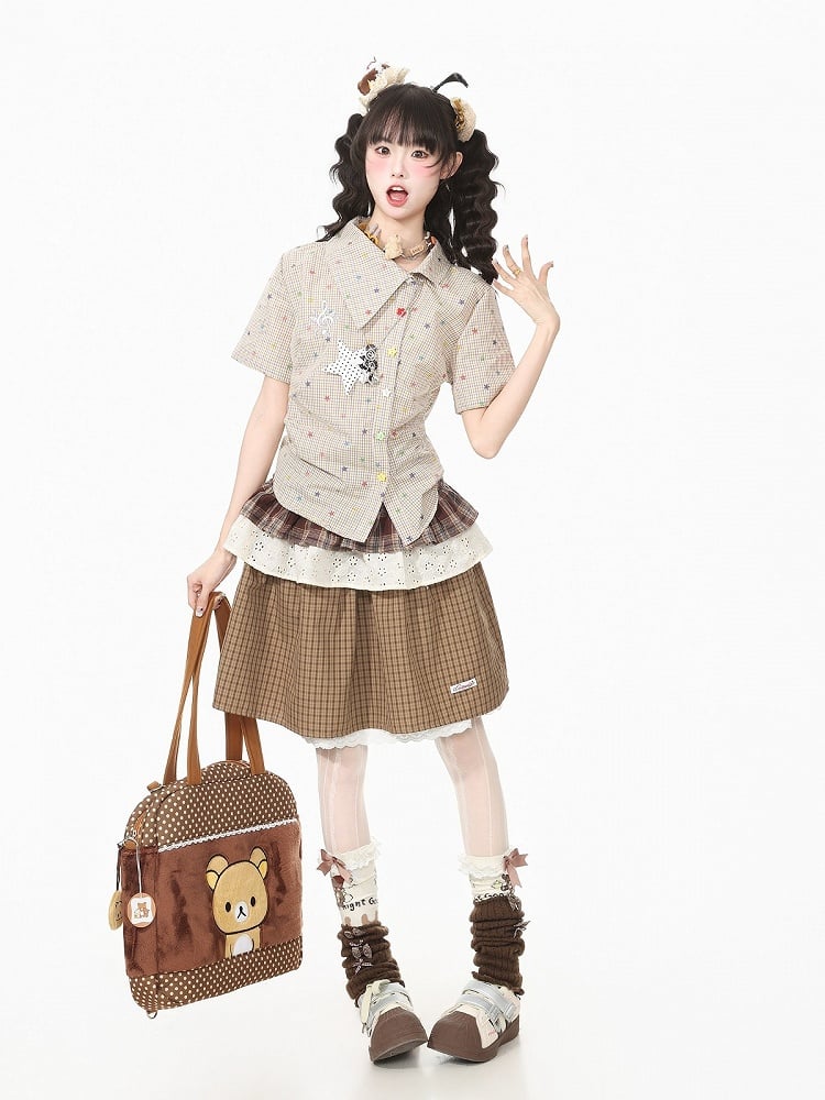 Asymmetric Star Print Shirt with Music Note Pendant - Languid Park