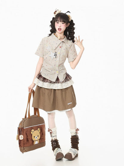 Asymmetric Star Print Shirt with Music Note Pendant - Languid Park