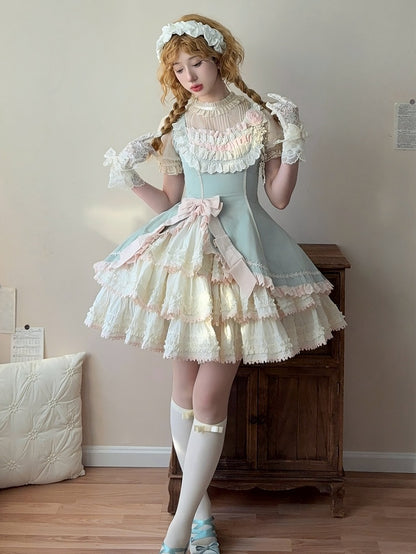 Skirt Waist Pink Jumper Slim Lolita and Fit Tiered Green Elegant