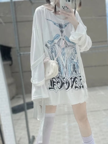 Kei T-Shirt White Twins Print Jirai