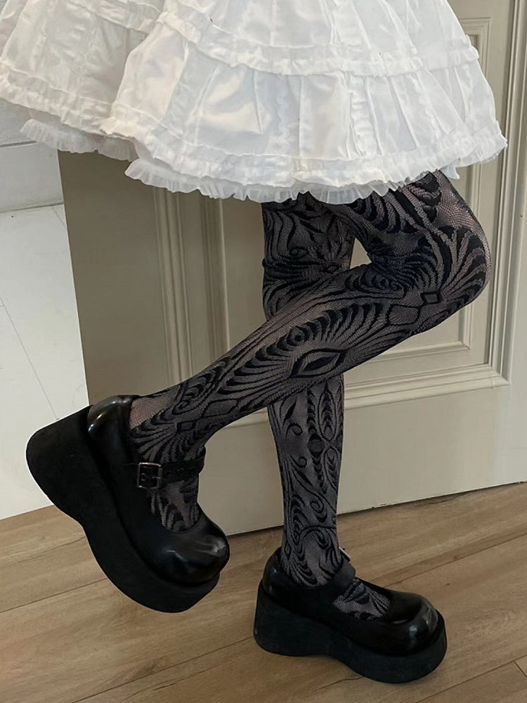 Tights Purple/Rose Y2K Hollow-out Design Red/Black