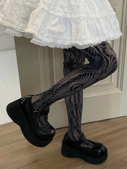 Purple/Rose Y2K Hollow-out Red/Black Design Tights