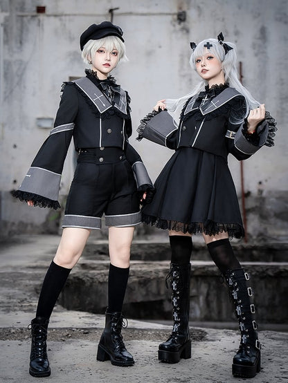 Lolita-Kleid in Schwarz und Grau mit Jirai Kei-inspirierten Ärmeln