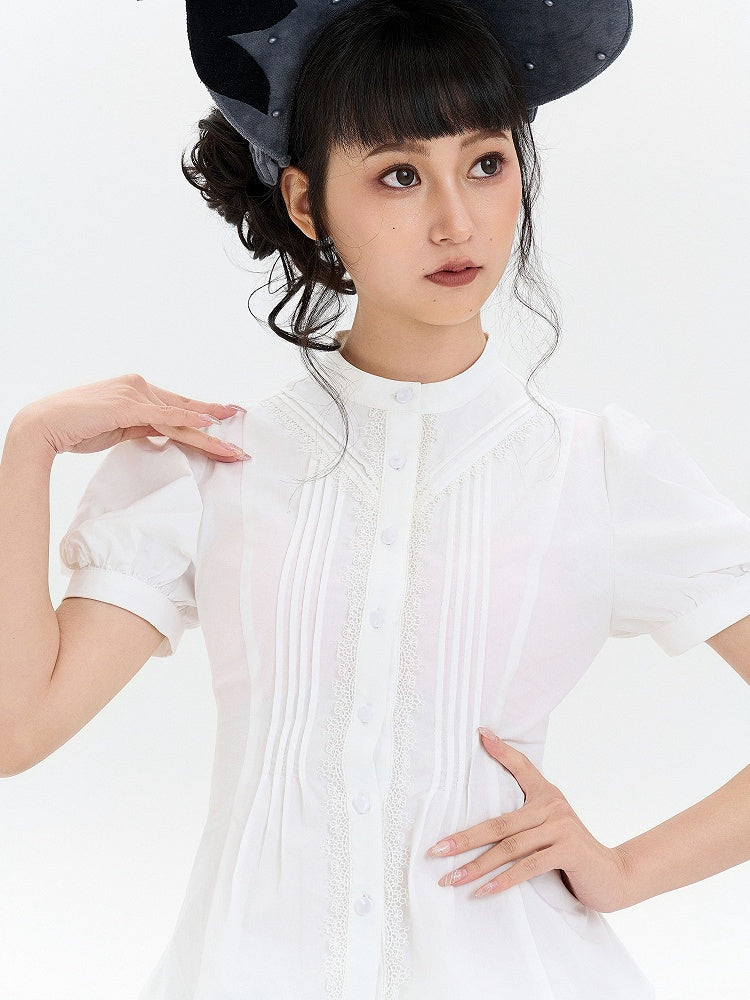 Blouse Bodice Sleeves Puff White Short Lolita Pleated