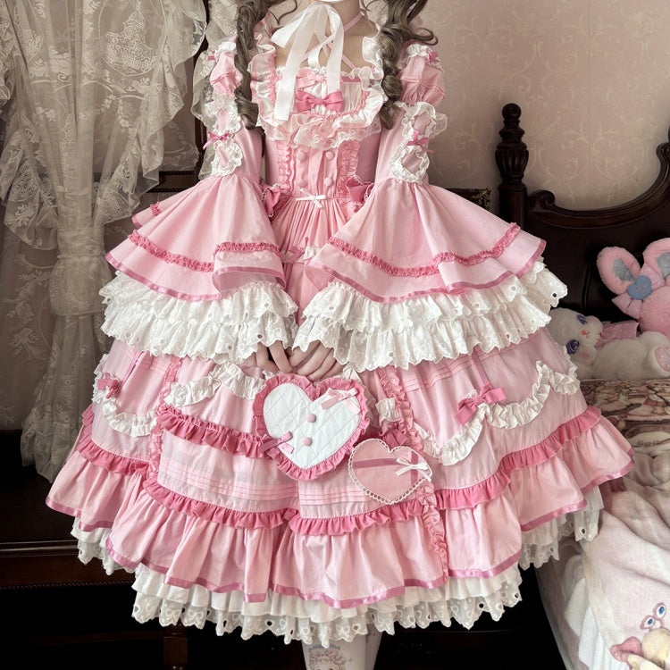 Übergrößen erhältlich, rosa, wunderschönes Lolita-Baumwollkleid im Old-School-Prinzessinnen-Stil