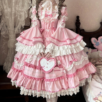 Plus Sizes Available Pink Gorgeous Old School Princess Lolita Cotton Dress
