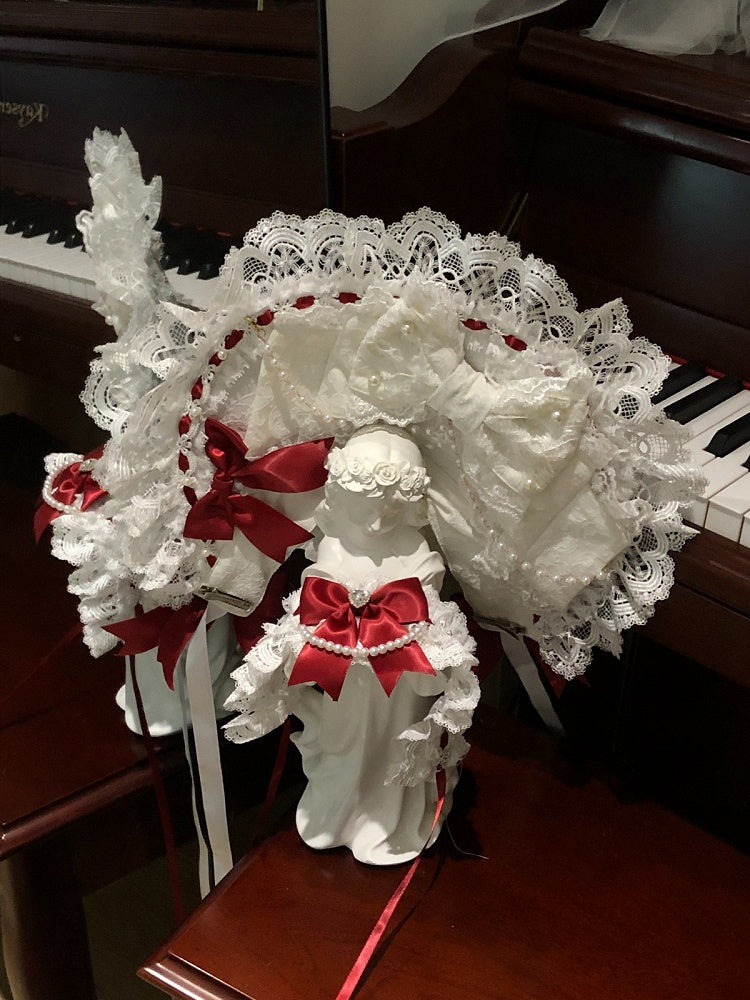 Pearl Lace White Blue Pink Lolita with Details / Bonnet and