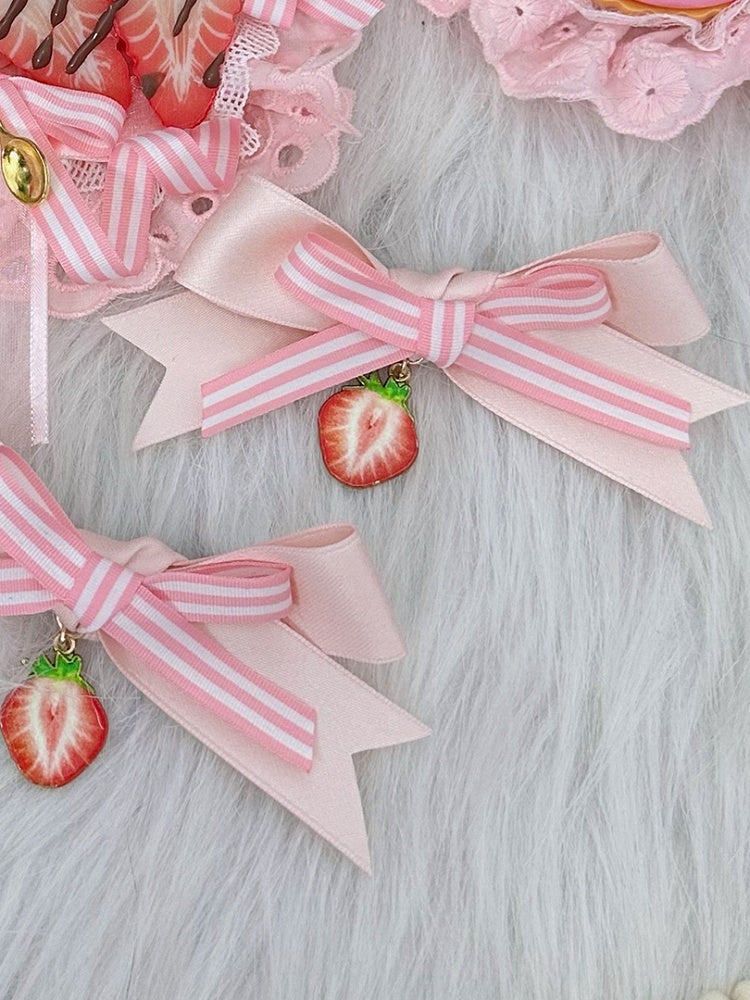 Striped Pink Lolita with Hairclip Strawberry Bow Sweet Charm