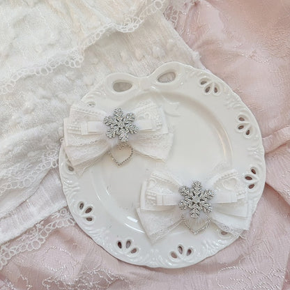 Colors with Snowflake Kei Clip Hair Bow Lace Jirai Furry 6 Charm Heart