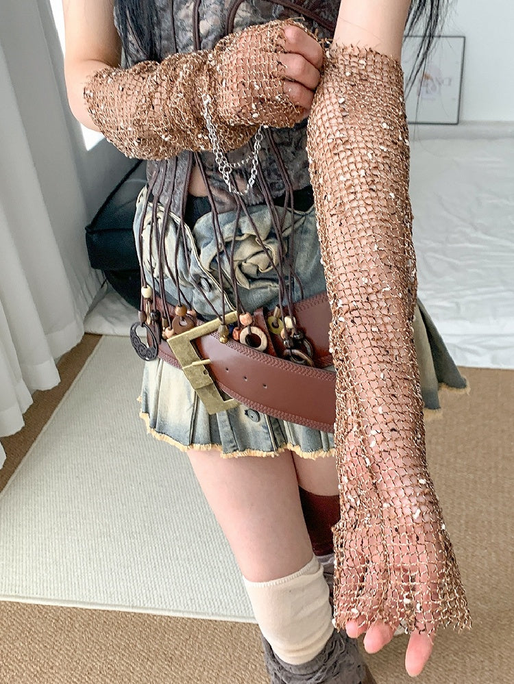 Ärmel Fischnetz Punk Kreuz Charm Braun Ödland