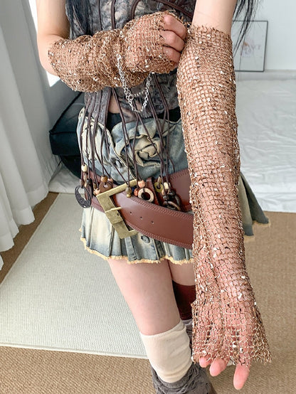 Ärmel Fischnetz Punk Kreuz Charm Braun Ödland