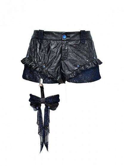 Rock and Bow with PU Punk Waist Shorts Low Y3K Ruffles