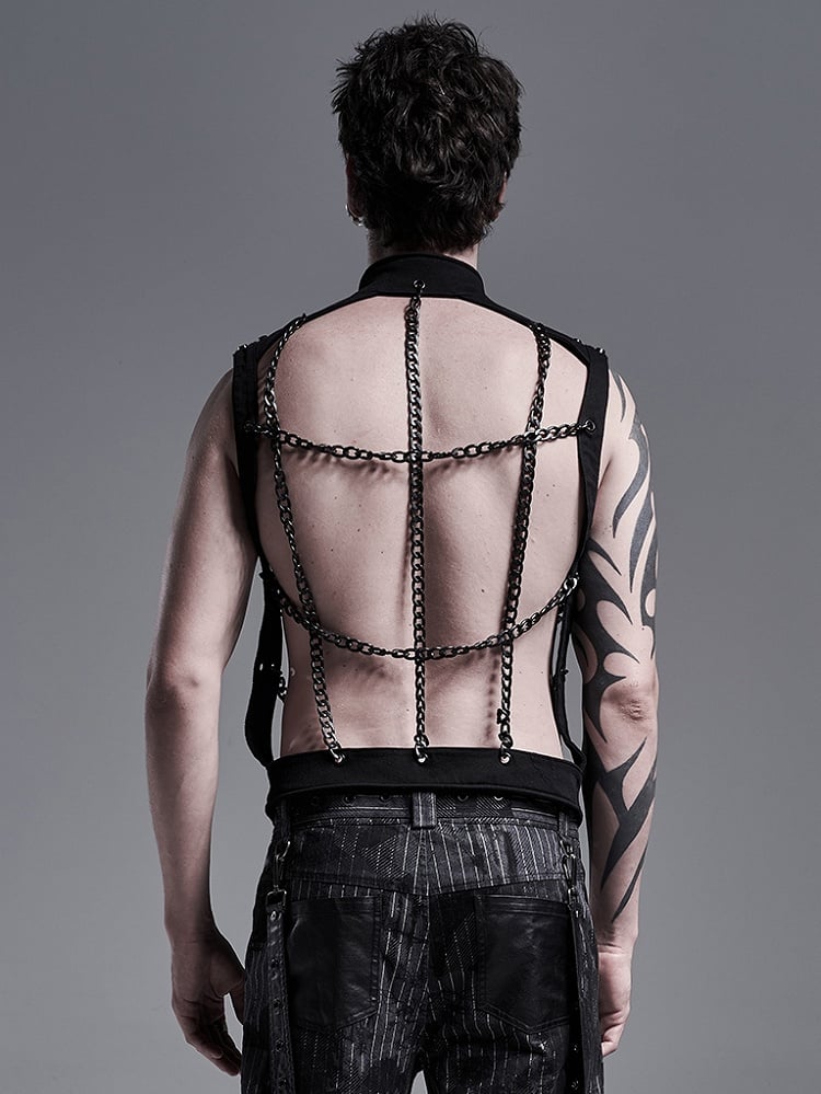 Black Men's Punk Hollow-Out Chain Personality Vest