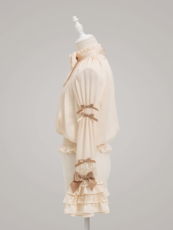 Sleeves Bell Details Rufflesand Lace Blousewith Lolita Apricot Bow