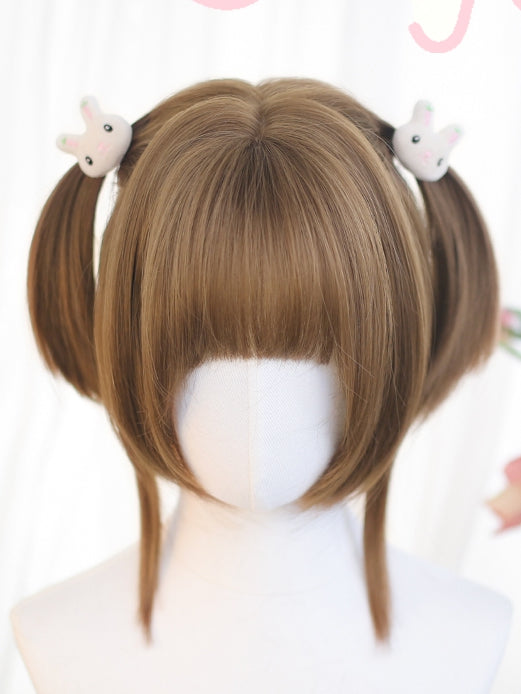 With Brown Wigs 25-30cm Bangs Short