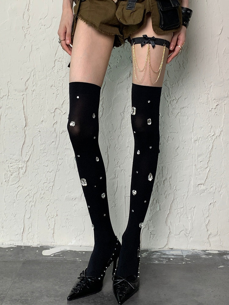 Stockings Y2K Decorated Black Rhinestone Over-knee