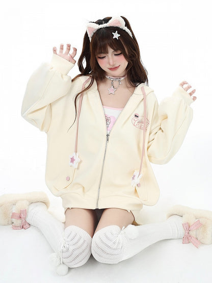 Hooded Jacket Letter Yellow Chest Embroidery Drawstrings Charm Star with