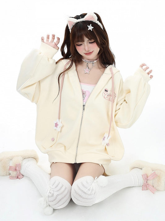 Hooded Jacket Letter Yellow Chest Embroidery Drawstrings Charm Star with