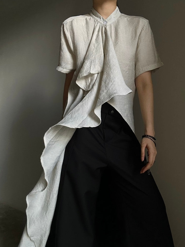 Cascading Prince Short Ruffle Light - Ouji Accents Asymmetrical Hem Shirt Sleeves Green