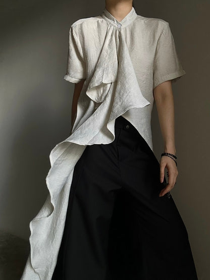 Cascading Prince Short Ruffle Light - Ouji Accents Asymmetrical Hem Shirt Sleeves Green