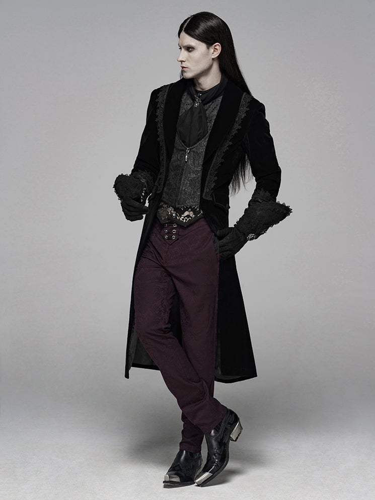 Black Men's Gothic Medium Length Jacket