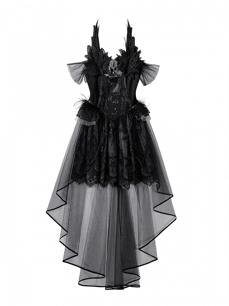 Taille Gothic Shimmer Kuro Black Swan besticktes Baskenkleid