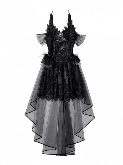Taille Gothic Shimmer Kuro Black Swan besticktes Baskenkleid