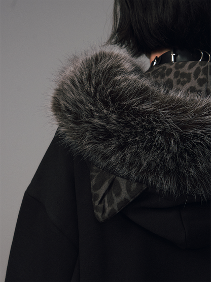 Design Jacket Star-shaped Leopard Patchwork Black - Gyaru Print