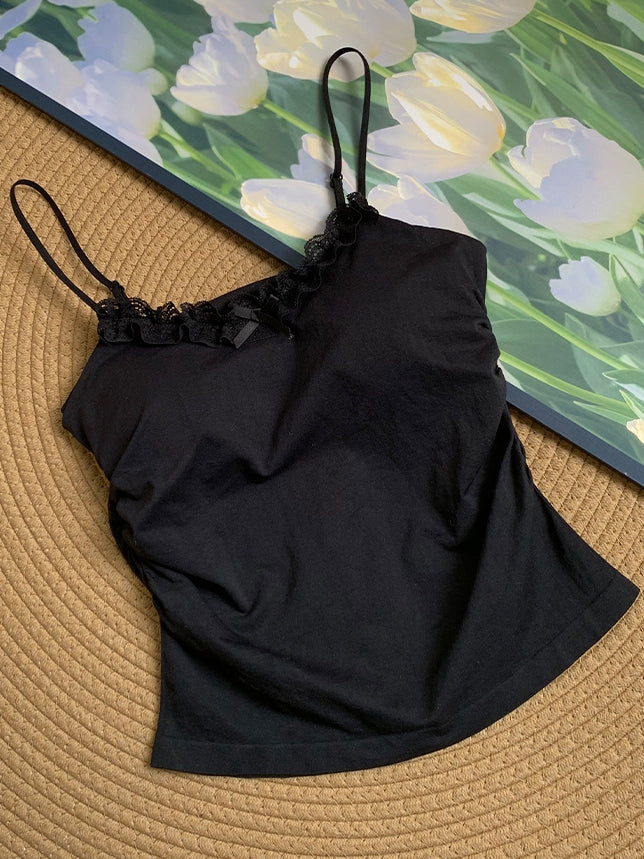 Cami Bügel Sommer Cups Top Bequem Schwarz mit