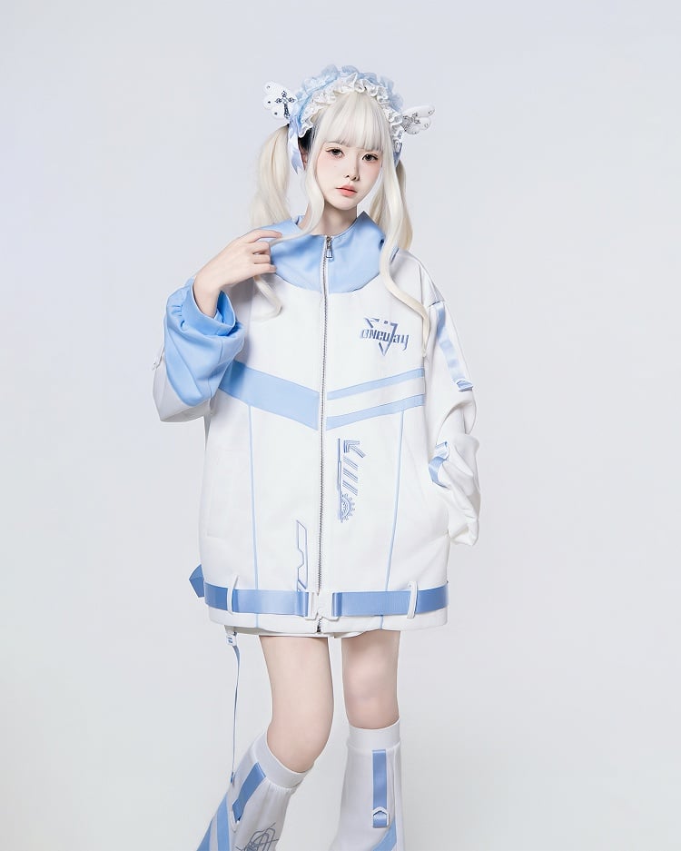 Cyber Techwear Set in - Jacket Tenshi Coord White Landmine Blue Angel Futuristic Kaiwai