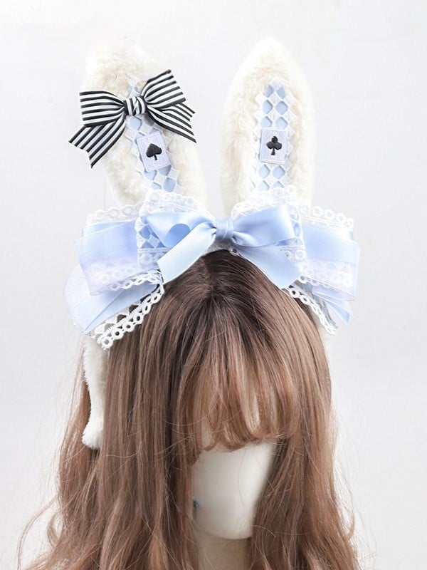 Lolita Poker Bow Trimmings with and Blue White KC Lace Ears pattern Bunny