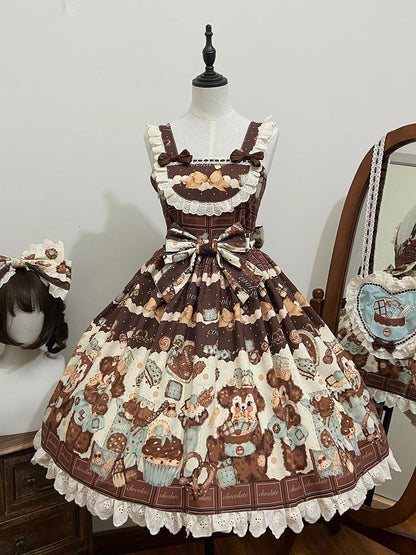 Cookies Lolita Waist Sweet Cute JSK Brown High and Fluffy Set Puppy Full Print