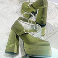 von Valley die Plattform Janes Stickerei Lily Bowknot Abnehmbare grüne Ferse Mary High Block
