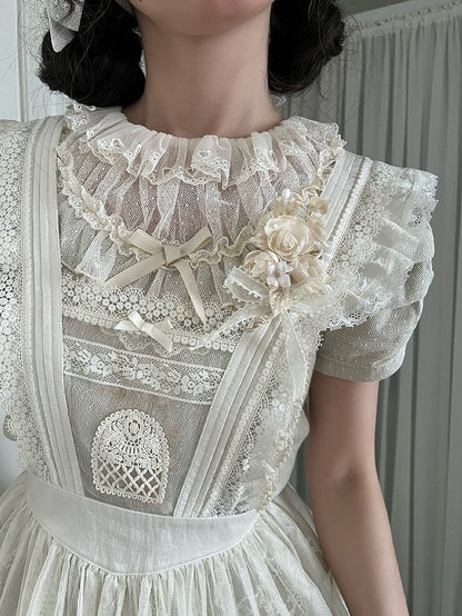 Lace-Trimmed Overdress Embroidered with Pocket Beige Lolita