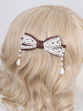 With Lace Bowknot Lolita Bead Hairclip Charms Brown Cute