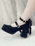 Janes Abnehmbare Lily Valley Middle Heels Mary Bowknot der Stickerei die Schwarz