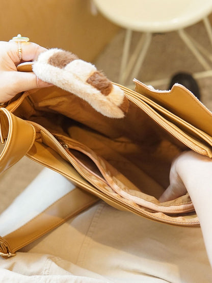 かわいい猫のデザインのブラウンのクロスボディバッグ