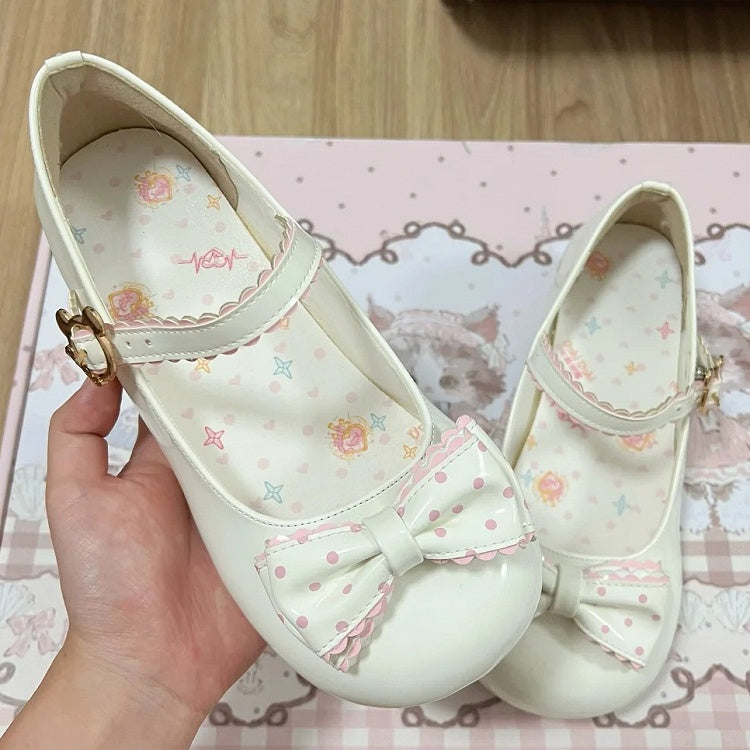 Lolita Leather - Janes PU White Fastener Mary Sweet at Teddy Bow Polka-dot and with Top