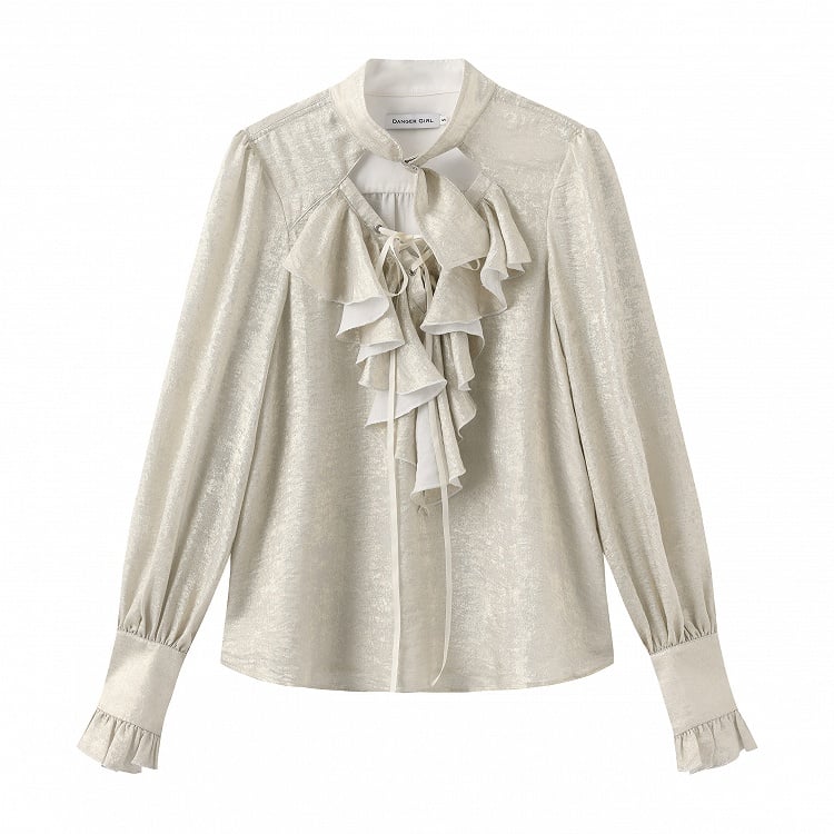 Collar and Sleeves Buckled Off Lolita White Ouji Shirt with Lace-Up Pirate Long Vibes