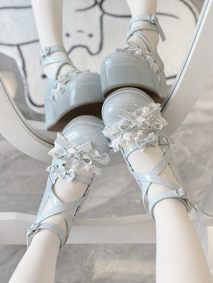PU - Heart Sweet Platform Buckles Shoes Blue